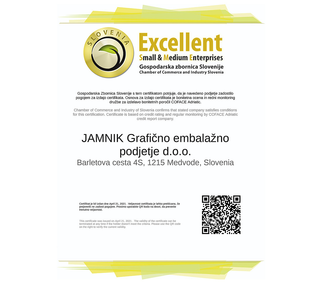 Certifikat Excellent Small & Medium Enterprises 